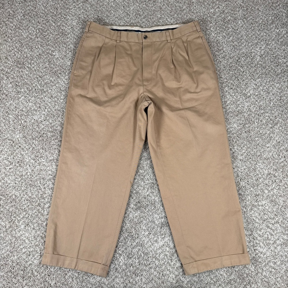 Brooks Brothers Elliot Chino Mens 38x30 Khaki Tan Cotton Pleated Hemmed 38x26